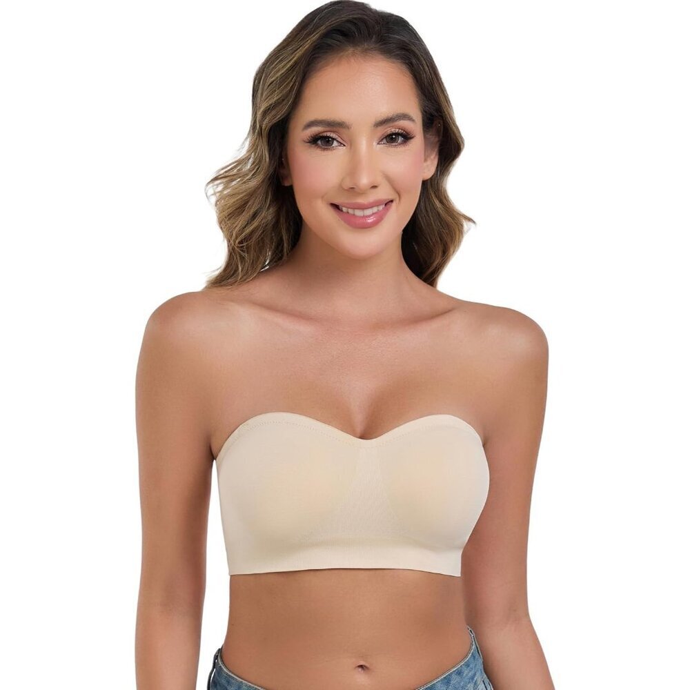 Women’s Strapless Padded Seamless Bandeau Bra Non-Slip Versatile